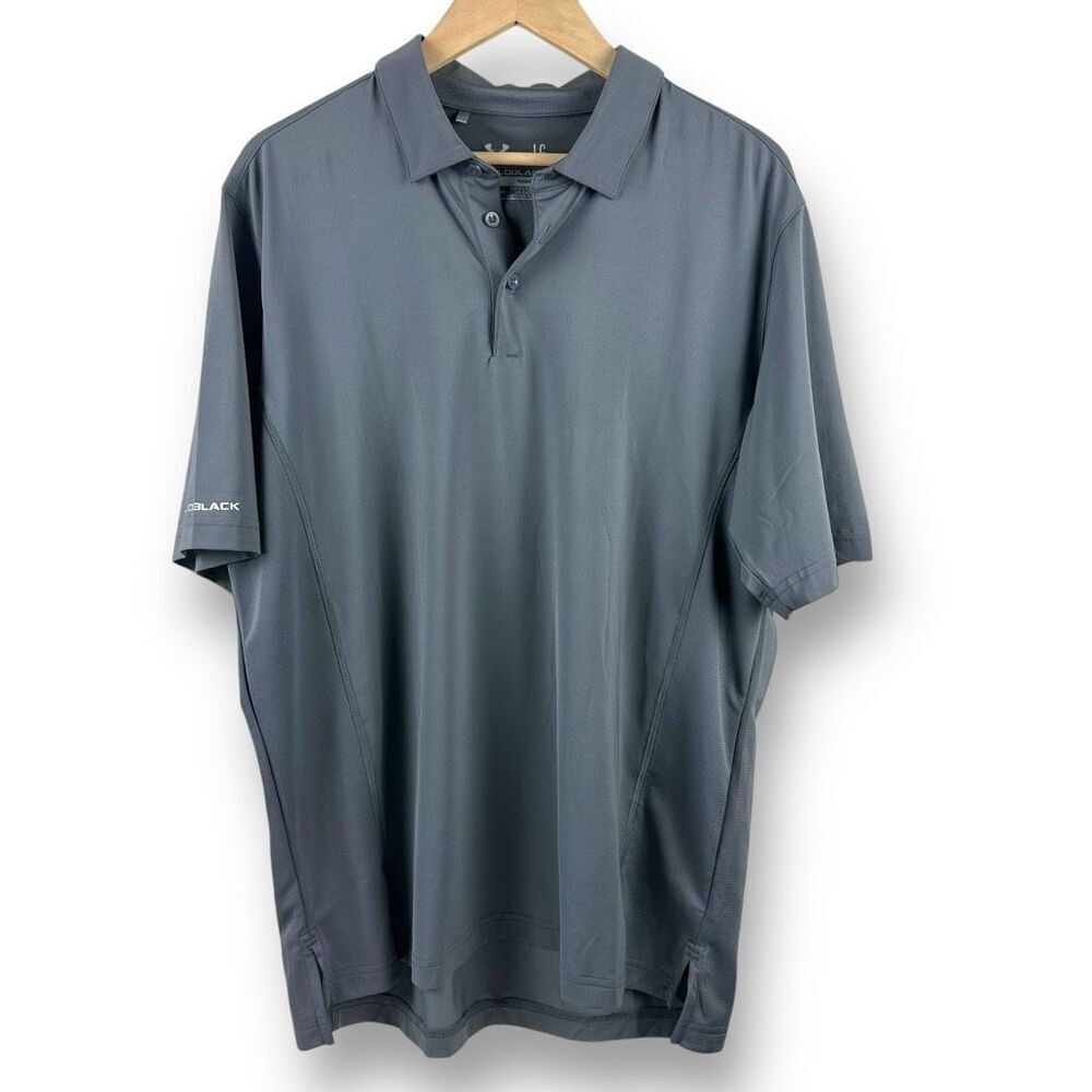 Under Armour Mens L Coldblack Polo Shirt Charcoal Gray Loose Fit Athletic Sporty